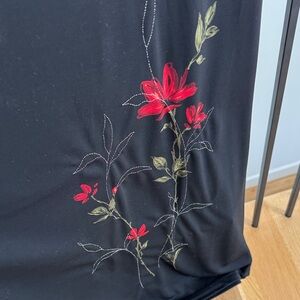 Black Maxi Dress with Red Floral Details by Emma James